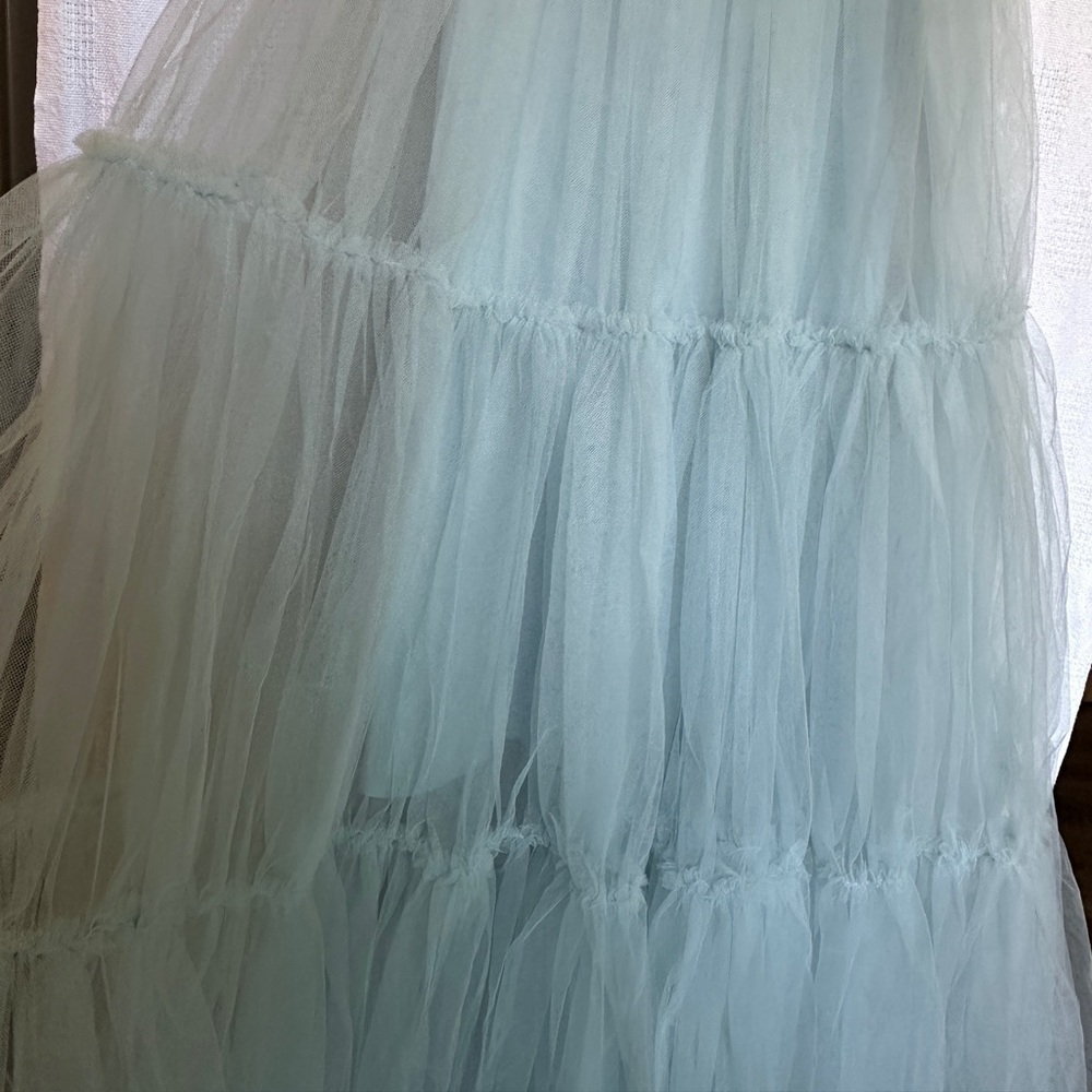 NWT BCBGMaxAzria Blue Ruffled Tiered Tool Gown - Picture 8 of 13